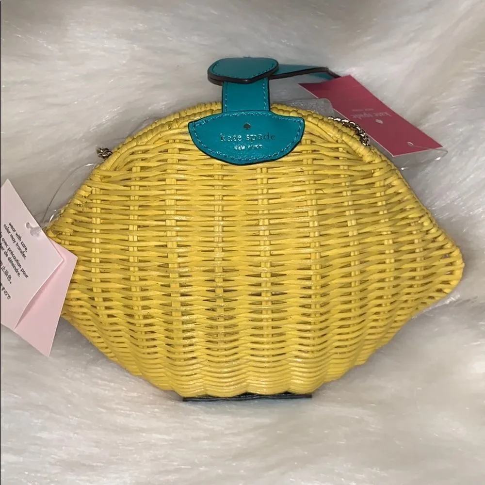 YELLOW AND GREEN KATE SPADE PICNIC PERFECT LEMON WICKER CROSSBODY BAG SUMMER - Picture 13 of 15
